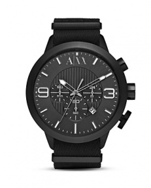 Sporty and sleek. Slip on Armani Exchange's three eye chronograph to energize your day-to-day uniform. Sporty and sleek. Slip on Armani Exchange's three eye chronograph to energize your day-to-day uniform.