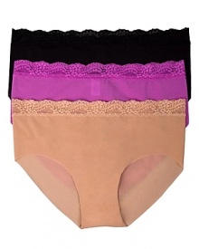 Light as air microfiber mesh bikini with delicate Italian lace edging. Semi sheer and sexy, yet super comfortable while eliminating panty lines. Light as air microfiber mesh bikini with delicate Italian lace edging. Semi sheer and sexy, yet super comfortable while eliminating panty lines.