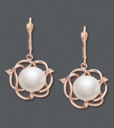 Rose petal perfection. These stunning drop earrings feature a cultured freshwater pearl center (9-11 mm) surrounded by swirls of 14k rose gold and sparkling diamond accents. Approximate drop: 1-1/2 inch.