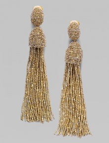 A bold seed beaded fringe design with clip-on backs.Hematite Length, about 5 Clip-on backs Imported 
