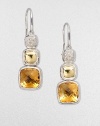 From the Chiclet Collection. A graduated design with brilliant diamonds, 18k gold and faceted citrine in sterling silver. Citrine and 18k goldDiamonds, .13 tcwSterling silverDrop, about 1Hook backImported 