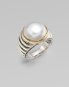 From the Bedeg Collection. A richly ribbed band of gleaming sterling silver topped with a lustrous mabé pearl framed in 18k gold.White pearlSterling silver and 18k yellow goldDiameter, about ½Imported