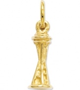 Incorporate an icon of the Pacific Northwest into your accessory collection. This 14k gold charm features a 3-dimension design of Seattle's Space Needle - a major landmark built for the 1962 World's Fair. Approximate length: 6/10 inch. Approximate width: 2/10 inch.