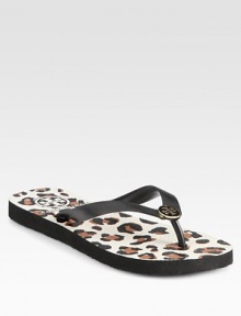 Wildly chic essential with a leopard-print footbed and signature designer emblem. Rubber upperSignature emblemImportedOUR FIT MODEL RECOMMENDS ordering one half size down as this style runs large. Wildly chic essential with a leopard-print footbed and signature designer emblem. Rubber upperSignature emblemImportedOUR FIT MODEL RECOMMENDS ordering one half size down as this style runs large.