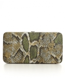 Glazed metallic snakeskin adds multidimensional color and texture to this chic flat frame wallet from Style&co. Glazed metallic snakeskin adds multidimensional color and texture to this chic flat frame wallet from Style&co.