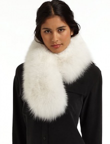 THE LOOKPlush dyed fox furPull through design with one end slipping through tabFloral lace print backTHE FIT6½W X 39½LTHE MATERIALDyed fox furFully linedCARE & ORIGINDry clean by fur specialistImportedFur origin: Canada
