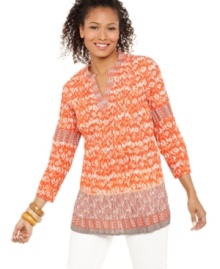 Make a pattern play in Style&co.'s colorful tunic. The crinkle-texture fabric adds a unique twist! Make a pattern play in Style&co.'s colorful tunic. The crinkle-texture fabric adds a unique twist!