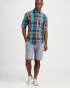 A shorts style for the distinguished gentleman, delicately crafted in soft cotton with subtle contrast stitching for a sophisticated feel.Pleated frontSide slash, back welt pocketsInseam, about 10CottonMachine washImported