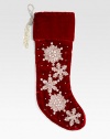 EXCLUSIVELY AT SAKS.COM. Hand-embroidered velvet stocking topped with glistening snowflakes, from renowned designer Sudha Pennathur. HandcraftedVelvet with bead embroidery21L; 7½ top openingDry cleanImported