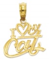 Show the world how much you love your cat! Perfect for displaying on any chain, necklace or bracelet, this charm plate is intricately etched in 14k gold. Chain not included. Approximate drop length: 3/5 inch. Approximate drop width: 1/2 inch.