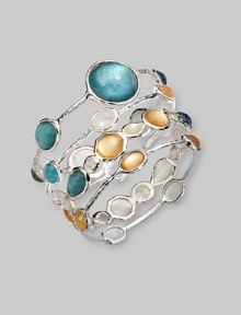 From the Wonderland Collection. Six doublet stones, in the softened shade of well-worn denim, combine color-backed mother-of-pearl and faceted clear quartz, set on a bangle of hammered sterling silver.Mother-of-pearl and clear quartzSterling silverDiameter, about 2½ImportedPlease note: Bracelets sold separately. 