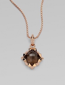 From the Superstud Collection. A faceted dome of deeply toned smoky quartz is layered over mother-of-pearl, creating richness and depth in this striking pendant within a spiky zigzag setting on a glowing box chain.Smoky quartz and white mother-of-pearlRose goldplated sterling silverChain length, about 18Pendant length, about 1¾Lobster claspImported From the Superstud Collection. A faceted dome of deeply toned smoky quartz is layered over mother-of-pearl, creating richness and depth in this striking pendant within a spiky zigzag setting on a glowing box chain.Smoky quartz and white mother-of-pearlRose goldplated sterling silverChain length, about 18Pendant length, about 1¾Lobster claspImported