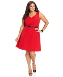 Flaunt your feminine flair with AGB's sleeveless plus size dress, highlighted by a flattering A-line shape. Flaunt your feminine flair with AGB's sleeveless plus size dress, highlighted by a flattering A-line shape.