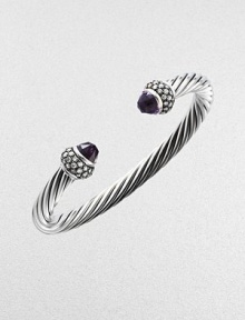 From the Moonlight Ice Collection. Beautiful amethyst stones with diamonds in a classic cable design. Amethyst Diamonds, 1.38 tcw Sterling silver Size, about 2¼ X 1¾ Imported 