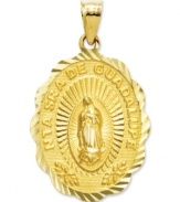 Commemorate Mexico's most popular religious and cultural image. Crafted in 14k gold, this iconic charm features Our Lady of Guadalupe and the script: NTA SRA DE GUADALUPE. Approximate length: 1-1/10 inches. Approximate width: 6/10 inch.
