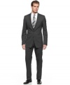 With a sleek slim fit, this pinstriped Calvin Klein suit takes your dress collection into modern territory.