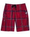 Hit the sand and surf in style with these plaid board shorts by Volcom.