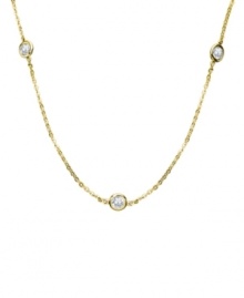 A luxurious layer. CRISLU's necklace features bezel-set, round-cut cubic zirconias (3-1/4 ct. t.w.) by the inch. Strung from a delicate chain crafted in 18k gold over sterling silver. Approximate length: 16 inches + 2-inch extender. A luxurious layer. CRISLU's necklace features bezel-set, round-cut cubic zirconias (3-1/4 ct. t.w.) by the inch. Strung from a delicate chain crafted in 18k gold over sterling silver. Approximate length: 16 inches + 2-inch extender.