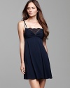 Lace detailing adds allure to this soft chemise from Midnight by Carole Hochman.