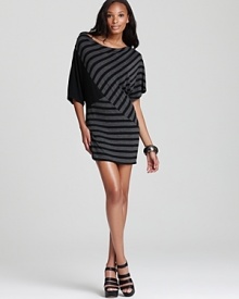 Dressed up with sky-high heels or down with trend-perfect booties, this Michael Stars striped dress works of-the-moment style with serious cool. Dressed up with sky-high heels or down with trend-perfect booties, this Michael Stars striped dress works of-the-moment style with serious cool.