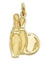 The perfect strike! This cute charm features three bowling pins and a bowling ball, all in polished and textured 14k gold. Chain not included. Approximate length: 9/10 inch. Approximate width: 1/2 inch.