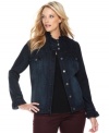 Crafted from denim, INC's ruffled plus size jacket is an ideal layer for your fall looks!