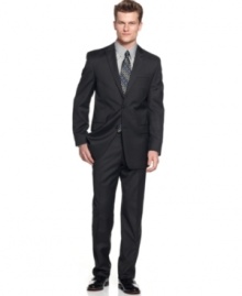 With a sleek tonal stripe, this Michael Kors suit has an added dimension of visual texture for a surefire sophisticated look.