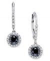 Punctuate your style with poignant drops. Round-cut black (3/4 ct. t.w.) and white diamonds (1/4 ct. t.w.) adorn these lovely circular drop earrings. Crafted in 14k white gold with a lever backing. Approximate drop: 1/2 inch.