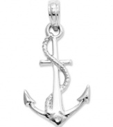 Set sail with this seasonal charm. Perfect for the lady sailor, this 14k white gold charm features a 3-dimensional anchor and rope. Chain not included. Approximate length: 9/10 inch. Approximate width: 1/2 inch.