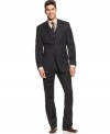 When basic black just won't do, turn to this sleek, striped navy 3-piece suit from Sean John.
