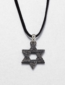 From the Palu Collection. The distinctive Paul hammered texture informs a stunning Star of David pendant crafted of blackened bronze, connected to its black cord by a carved sterling silver bale.Bronze and sterling silverBlack cordChain length, about 24Pendant diameter, about 1Lobster claspMade in Bali