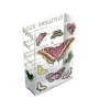 Fringe lily rectangle vase with multi butterfly print. Transparent glass vase is 8 high.