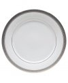The unparalleled style of Noritake china has been gracefully setting tables for more than ninety years. The dinner plates from the formal Crestwood Platinum dinnerware and dishes collection feature crisp white china embellished with a shimmering border of interlocking scrolled leaves and an edge of polished platinum.
