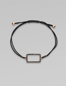 A knotted cord with a black diamond encrusted, 18K rose gold, rectangular link. Black diamonds, .28 tcw18K rose goldPolyester cordLink size, about ¾Length, about 13½ adjustableDrawstring closureImported A knotted cord with a black diamond encrusted, 18K rose gold, rectangular link. Black diamonds, .28 tcw18K rose goldPolyester cordLink size, about ¾Length, about 13½ adjustableDrawstring closureImported