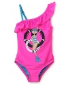 Little Marc Girls' Ruffled Asymmetrical Mailot Swim Suit - Sizes 2-12