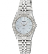 Glistening accents and solar-powered tech bring the classic styling of this Seiko watch to stunning completion.