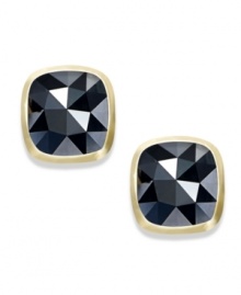 Glistening glamour. These rectangle stud earrings, set in 14k gold, give off a lustrous touch with rose-cut black diamonds (3 ct. t.w.), making them perfect for any affair. Set in 14k gold. Approximate size: 1/2 inch x 3/8 inch.