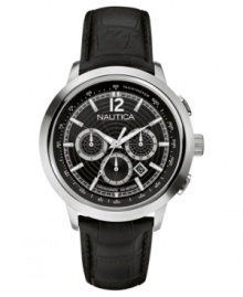 Rich croco leather and a midnight black dial make this Nautica watch a handsome accessory.