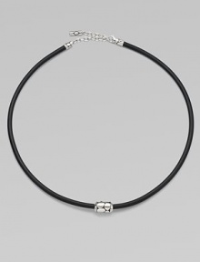 A single strand of rubber is accented with a sterling silver barrel bead.From the Kali CollectionSilverRubberAdjustable, 22 to 24Lobster claspImported