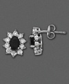 Accessorize with nature-inspired beauty. 14k white gold flower earrings with onyx (4/3 mm) and round-cut diamond accents.