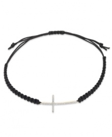 Shine of the cross. Single-cut diamonds (1/6 ct. t.w.) are set in YellOra™ and centered on a black parachute cord for a stunning effect. Bracelet adjusts to fit wrist. Approximate length: 11 inches. Shine of the cross. Single-cut diamonds (1/6 ct. t.w.) are set in YellOra™ and centered on a black parachute cord for a stunning effect. Bracelet adjusts to fit wrist. Approximate length: 11 inches.