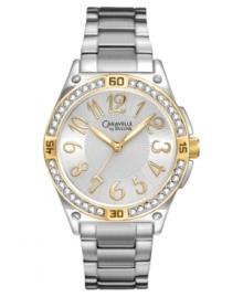 Make a stunning impression with this shining watch from Caravelle by Bulova, celebrating their 50th Anniversary. Make a stunning impression with this shining watch from Caravelle by Bulova, celebrating their 50th Anniversary.