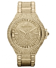 Hold the spotlight with this heavily embellished Camille collection watch from Michael Kors. Hold the spotlight with this heavily embellished Camille collection watch from Michael Kors.