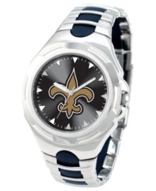 Who dat! Root for your team 24/7 with this sporty watch from Game Time. Features a New Orleans Saints logo at the dial. Who dat! Root for your team 24/7 with this sporty watch from Game Time. Features a New Orleans Saints logo at the dial.