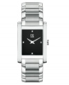 Refined and elegant. This ESQ by Movado men's watch features a silvertone stainless steel bracelet and rectangular case. Black rectangular dial with logo and diamond accent indices. Quartz movement. Water resistant to 30 meters. Two-year limited warranty.