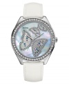 Let your imagination soar. Sparkling butterflies adorn this watch by GUESS.