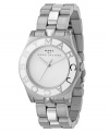 Marc by Marc Jacobs delivers mod, iconic style, time after time. This watch features a  stainless steel bracelet and round case. White enamel bezel with logo. White dial with logo. Quartz movement. Water resistant to 50 meters. Two-year limited warranty.