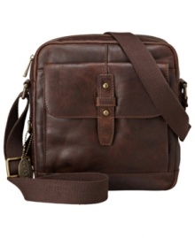 Sao Paulo. San Francisco. Shanghai. No matter where you're headed, Fossil's Dillon City Bag has everything you'll need to help you get around once you get there: a padded tablet pocket, flap cargo pocket, interior and exterior slip pockets, zip-up interior pocket, zipper closure, and an adjustable, 60-inch webbing shoulder strap.