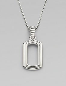 Dog tag inspired design in fine sterling silver.SilverAdjustable link chain, 22 to 24Lobster claspImported