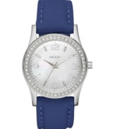 A different take on the everyday watch, by DKNY. Cool blues and glistening crystals add style to the design.